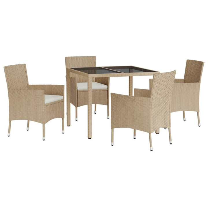 spisebordssæt til haven 5 dele med hynder polyrattan beige