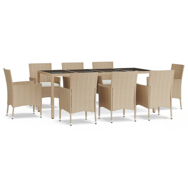 spisebordssæt til haven 9 dele med hynder polyrattan beige
