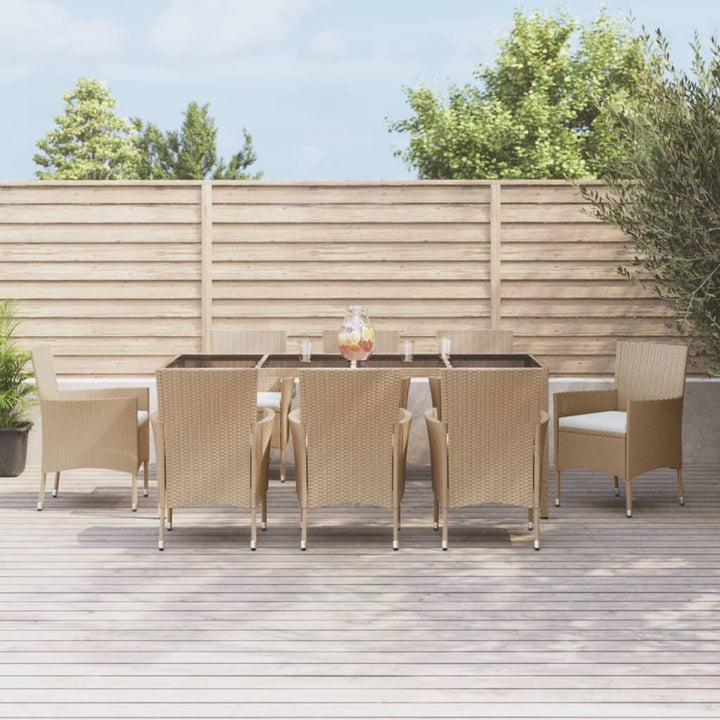 spisebordssæt til haven 9 dele med hynder polyrattan beige