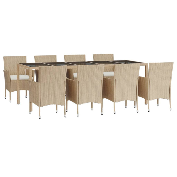 spisebordssæt til haven 9 dele med hynder polyrattan beige
