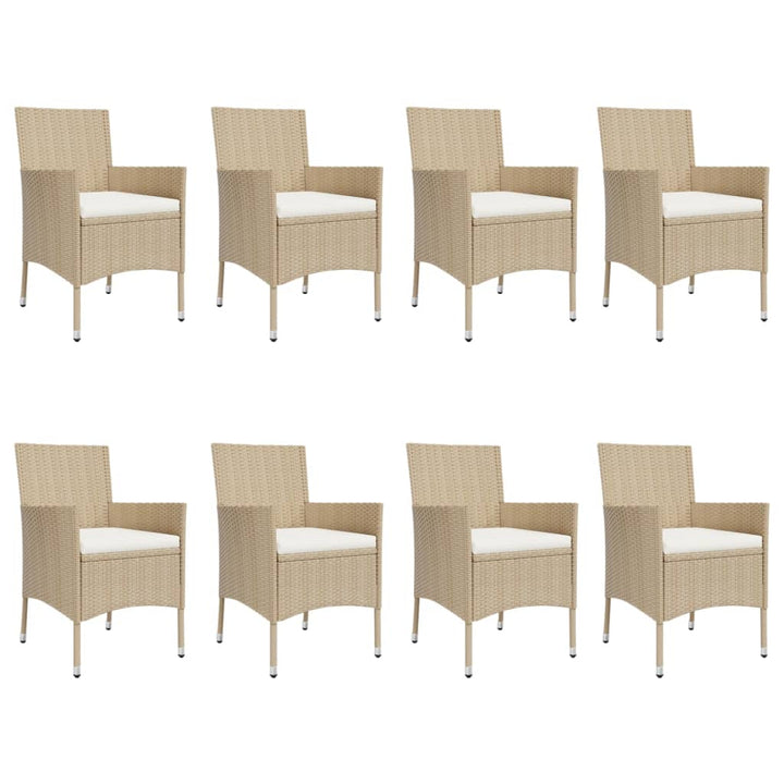 spisebordssæt til haven 9 dele med hynder polyrattan beige