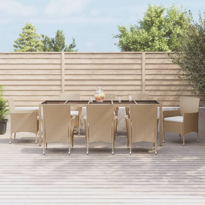 spisebordssæt til haven 9 dele med hynder polyrattan beige
