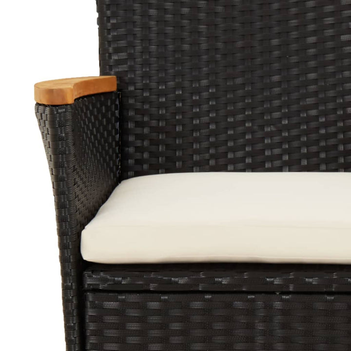 spisebordssæt til haven 3 dele med hynder polyrattan sort