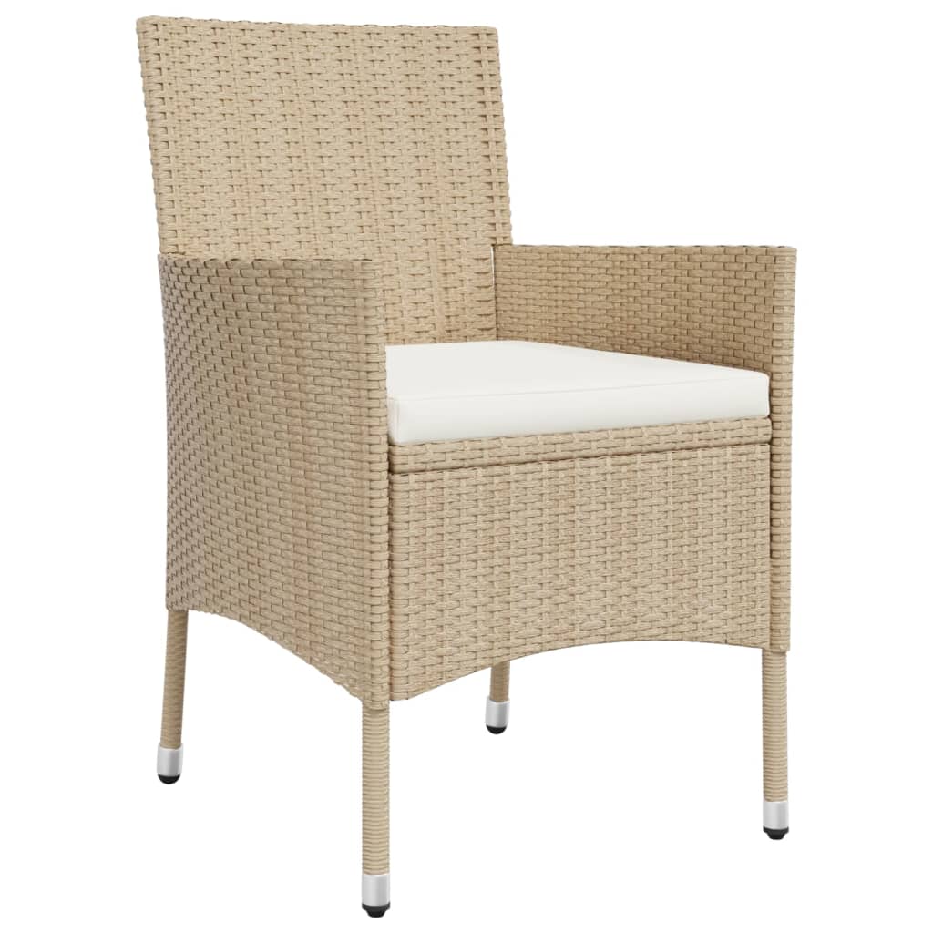 bistrosæt til haven 3 dele med hynder polyrattan beige