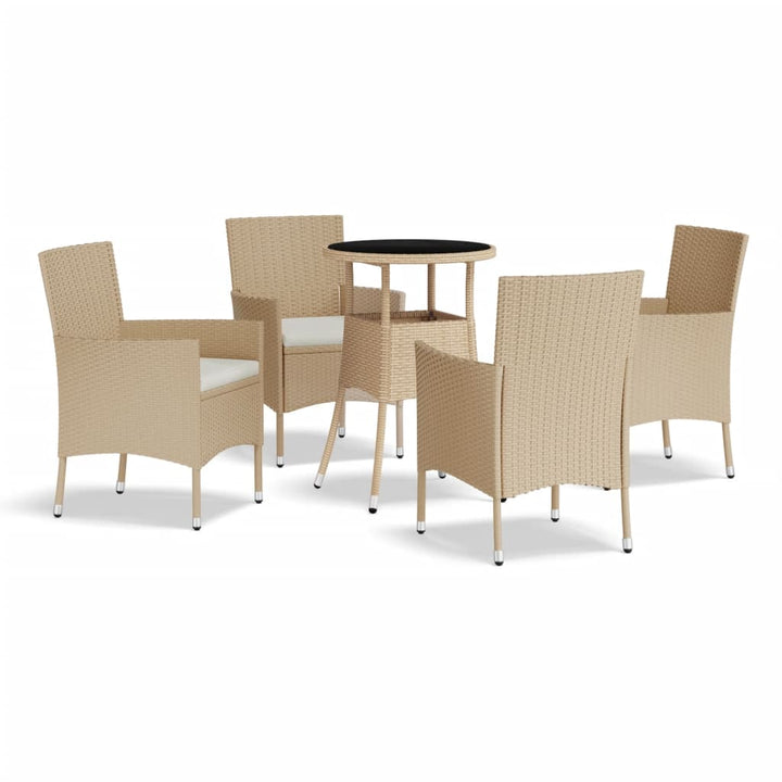 bistrosæt til haven 5 dele med hynder polyrattan beige