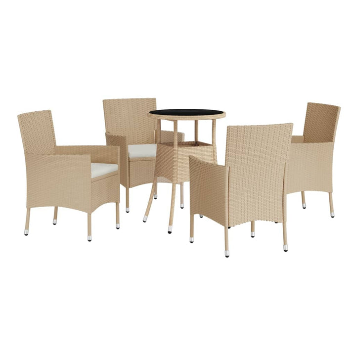 bistrosæt til haven 5 dele med hynder polyrattan beige