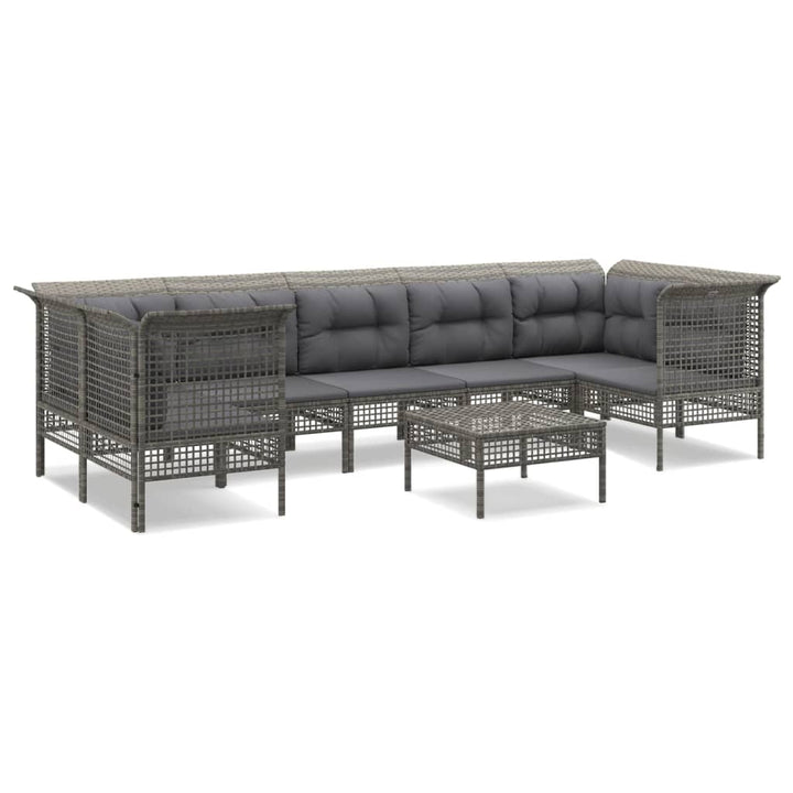 loungesæt til haven 8 dele med hynder polyrattan grå