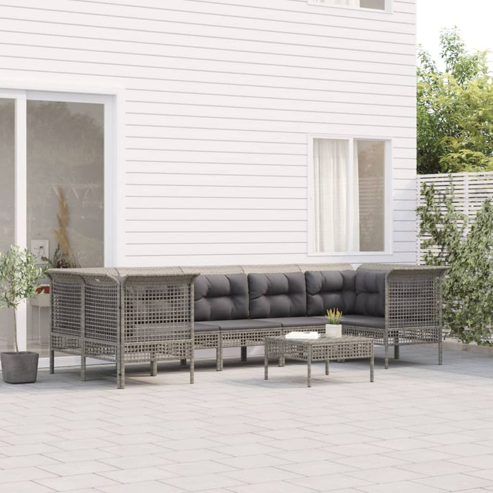 loungesæt til haven 8 dele med hynder polyrattan grå