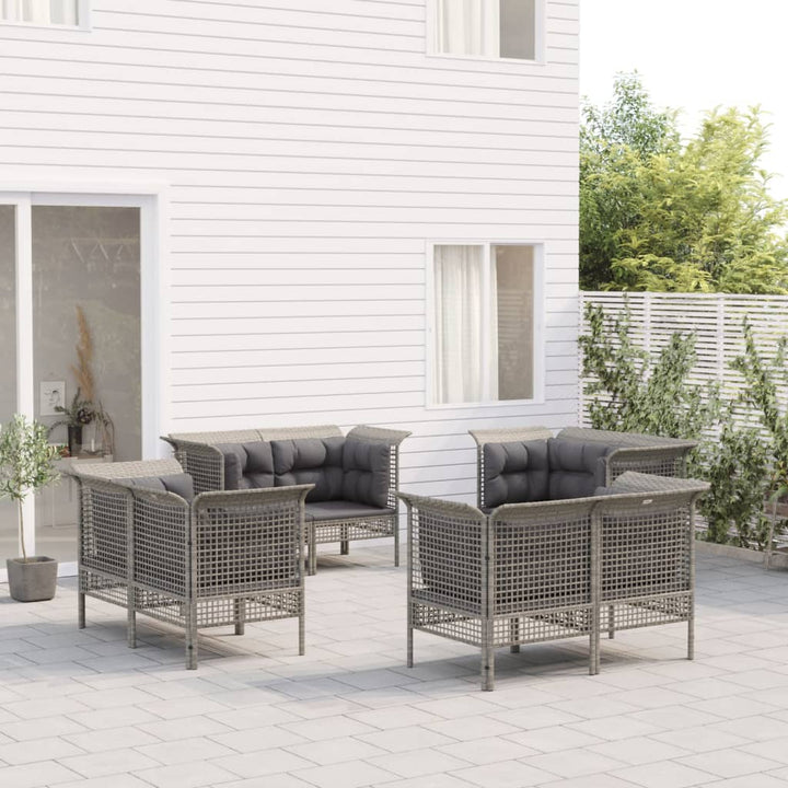 loungesæt til haven 8 dele med hynder polyrattan grå
