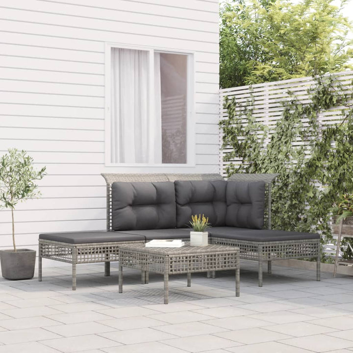 loungesæt til haven 5 dele med hynder polyrattan grå