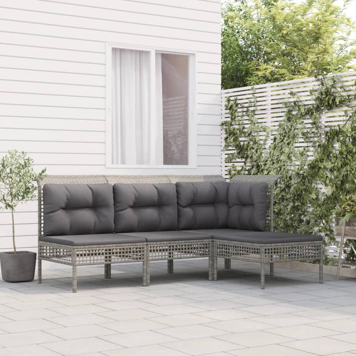 loungesæt til haven 4 dele med hynder polyrattan grå