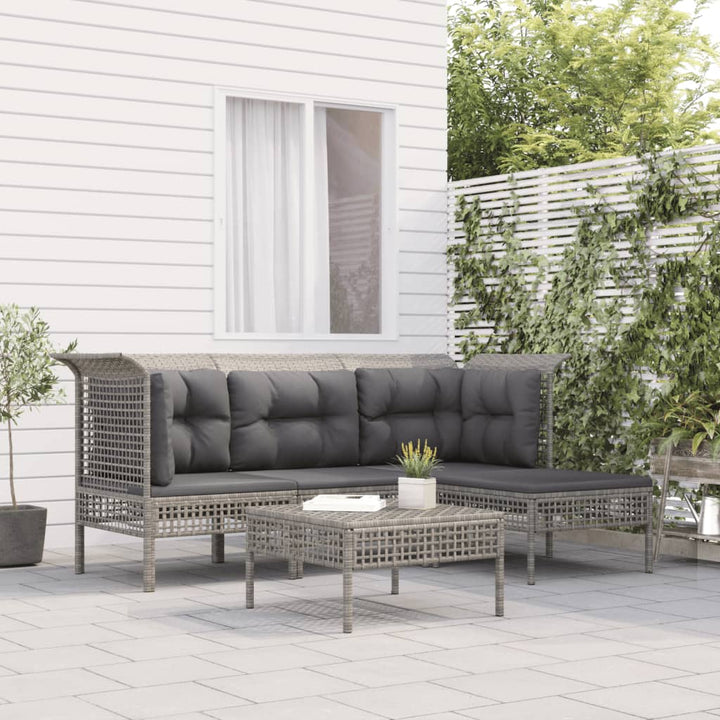 loungesæt til haven 5 dele med hynder polyrattan grå