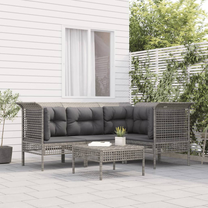 loungesæt til haven 5 dele med hynder polyrattan grå