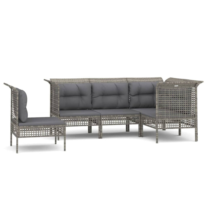 loungesæt til haven 5 dele med hynder polyrattan grå