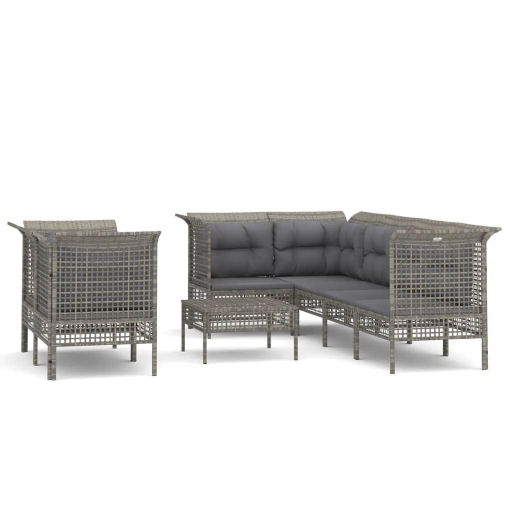 loungesæt til haven 8 dele med hynder polyrattan grå