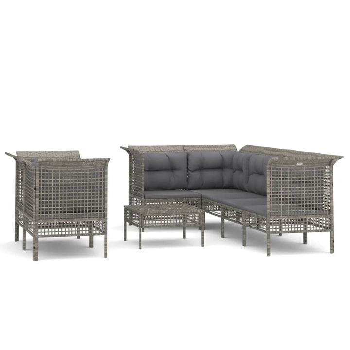 loungesæt til haven 8 dele med hynder polyrattan grå