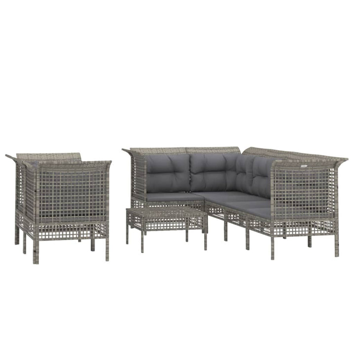 loungesæt til haven 8 dele med hynder polyrattan grå