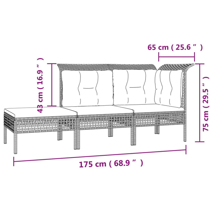loungesæt til haven 7 dele med hynder polyrattan grå