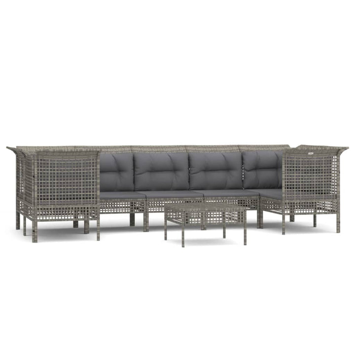 loungesæt til haven 8 dele med hynder polyrattan grå