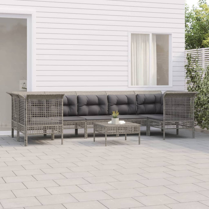 loungesæt til haven 8 dele med hynder polyrattan grå