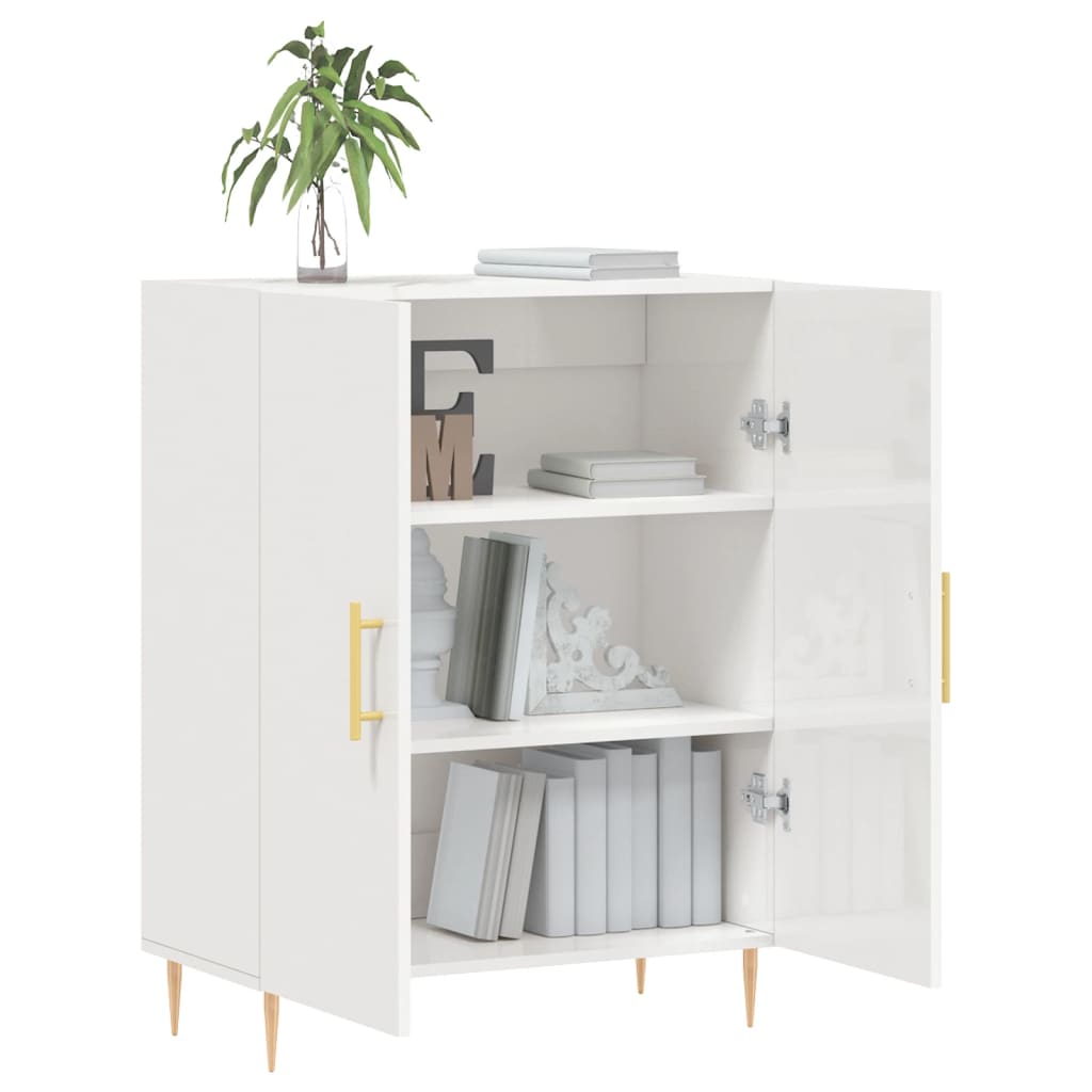 skænk 69,5x34x90 cm konstrueret træ hvid højglans