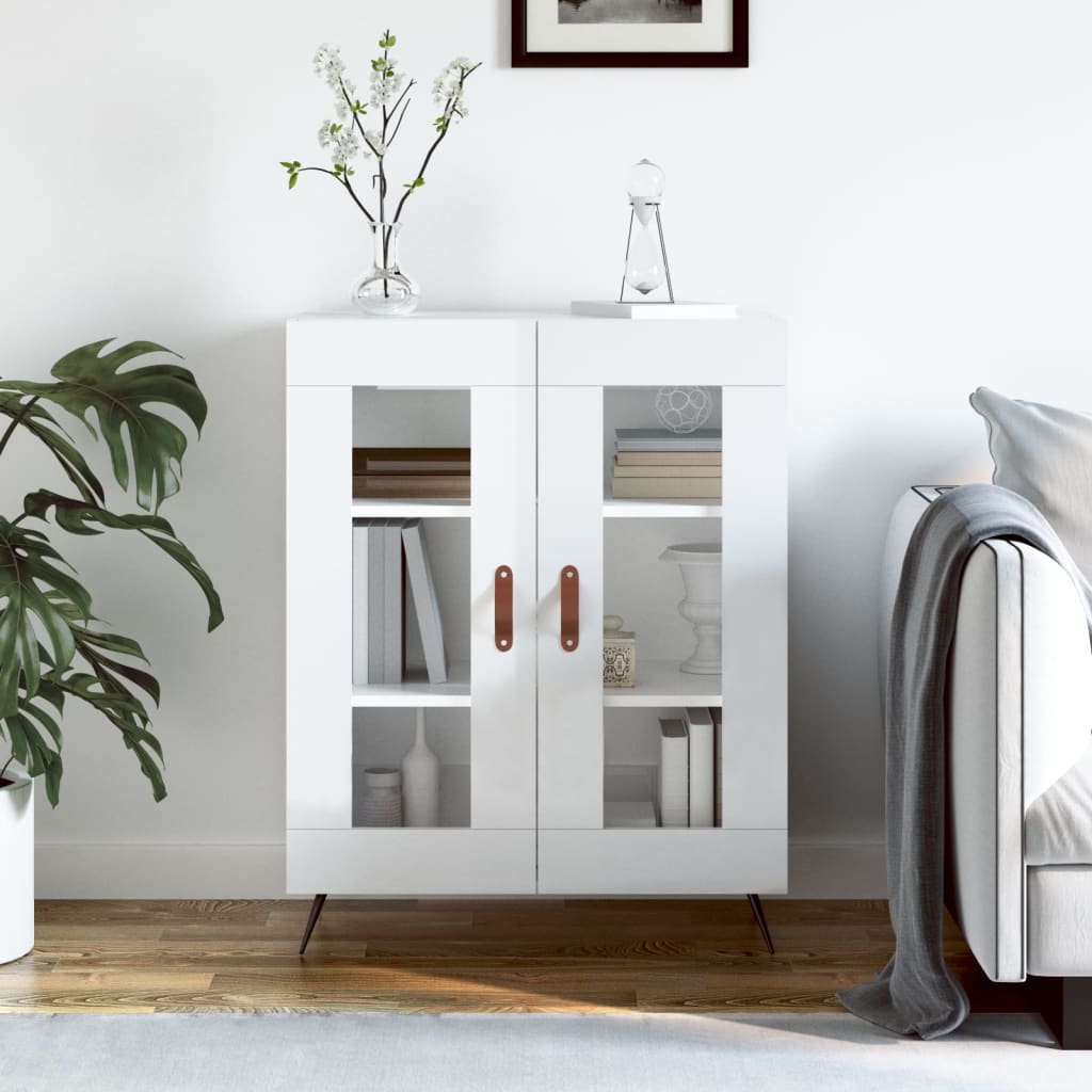 skænk 69,5x34x90 cm konstrueret træ hvid højglans