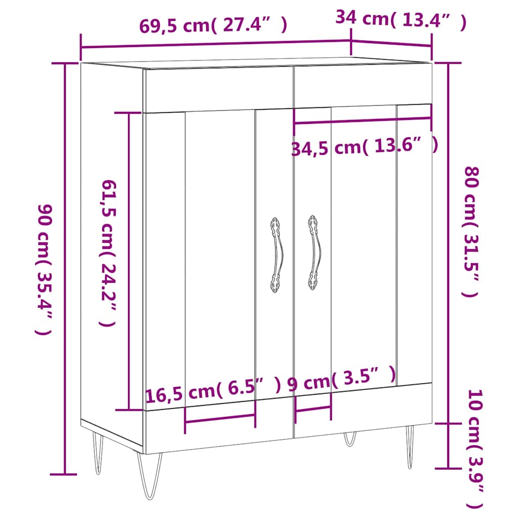 skænk 69,5x34x90 cm konstrueret træ sonoma-eg