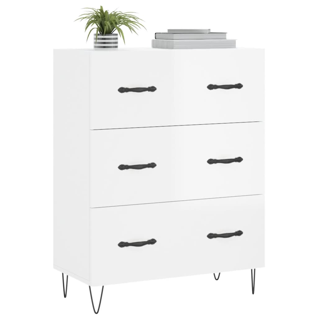 skænk 69,5x34x90 cm konstrueret træ hvid højglans