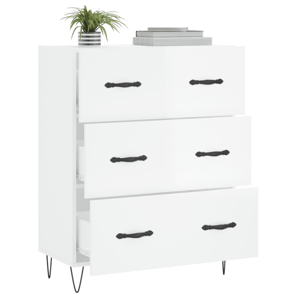 skænk 69,5x34x90 cm konstrueret træ hvid højglans
