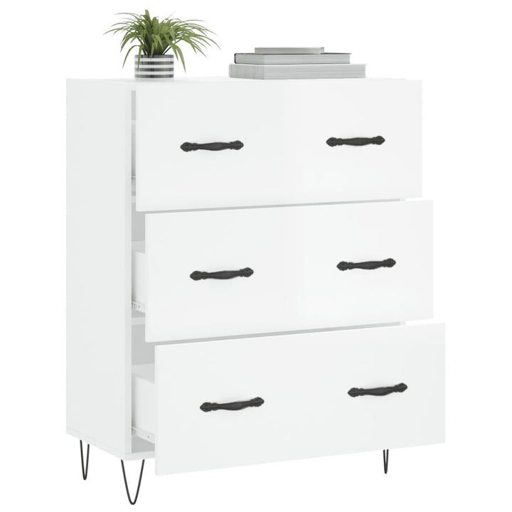 skænk 69,5x34x90 cm konstrueret træ hvid højglans