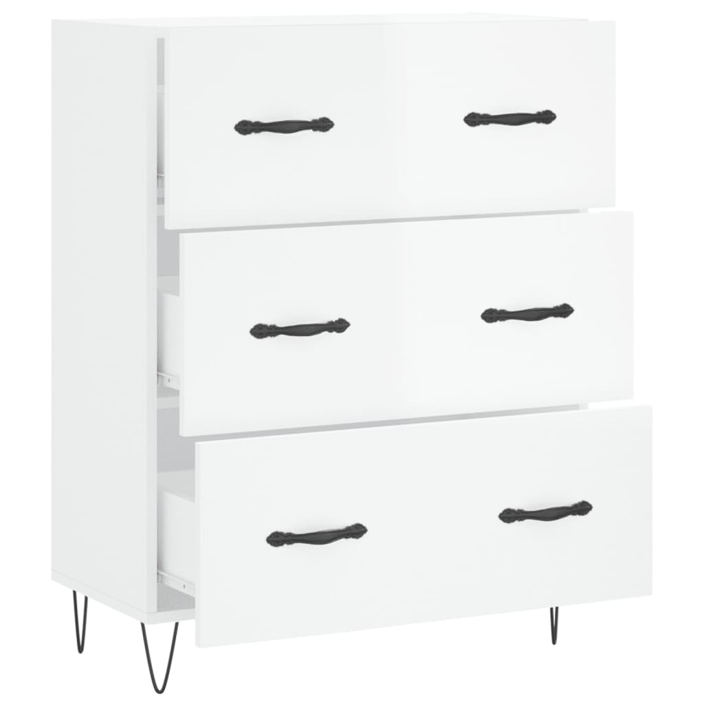 skænk 69,5x34x90 cm konstrueret træ hvid højglans