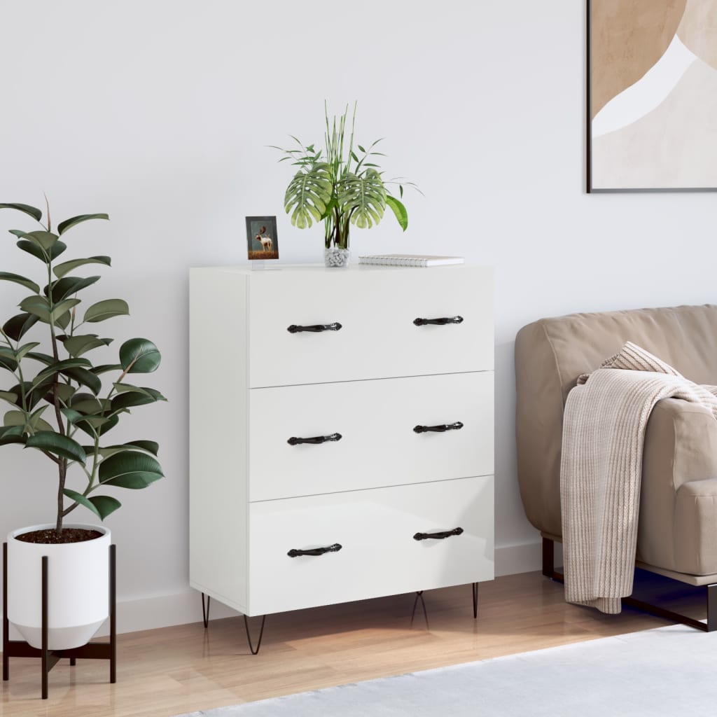 skænk 69,5x34x90 cm konstrueret træ hvid højglans