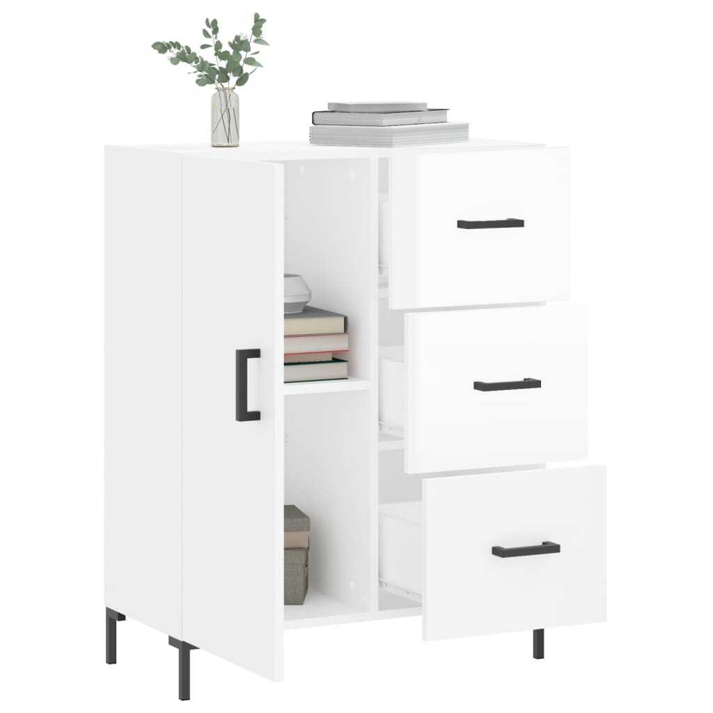 skænk 69,5x34x90 cm konstrueret træ hvid højglans