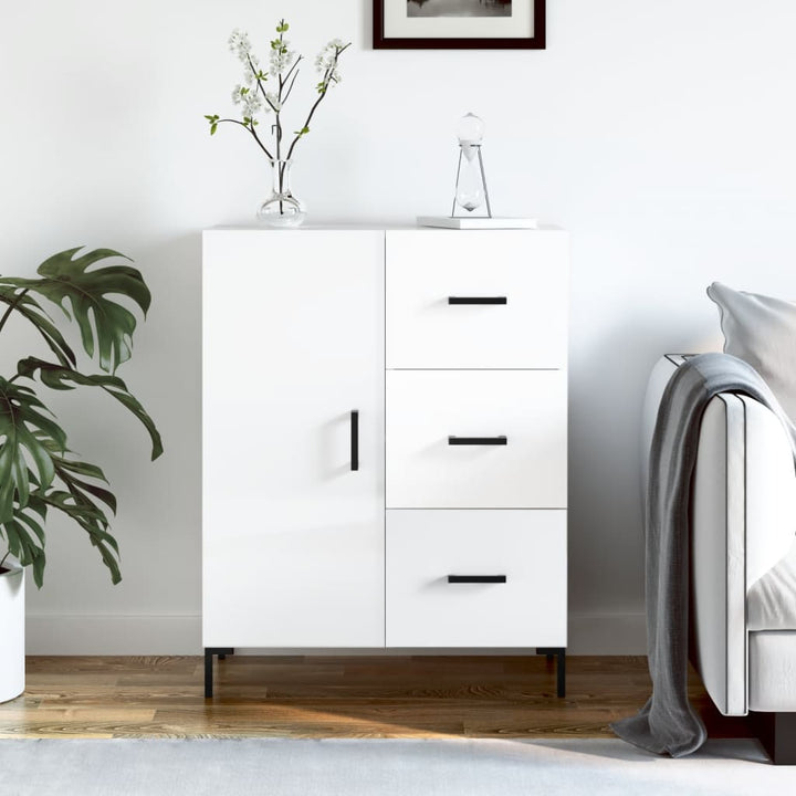 skænk 69,5x34x90 cm konstrueret træ hvid højglans