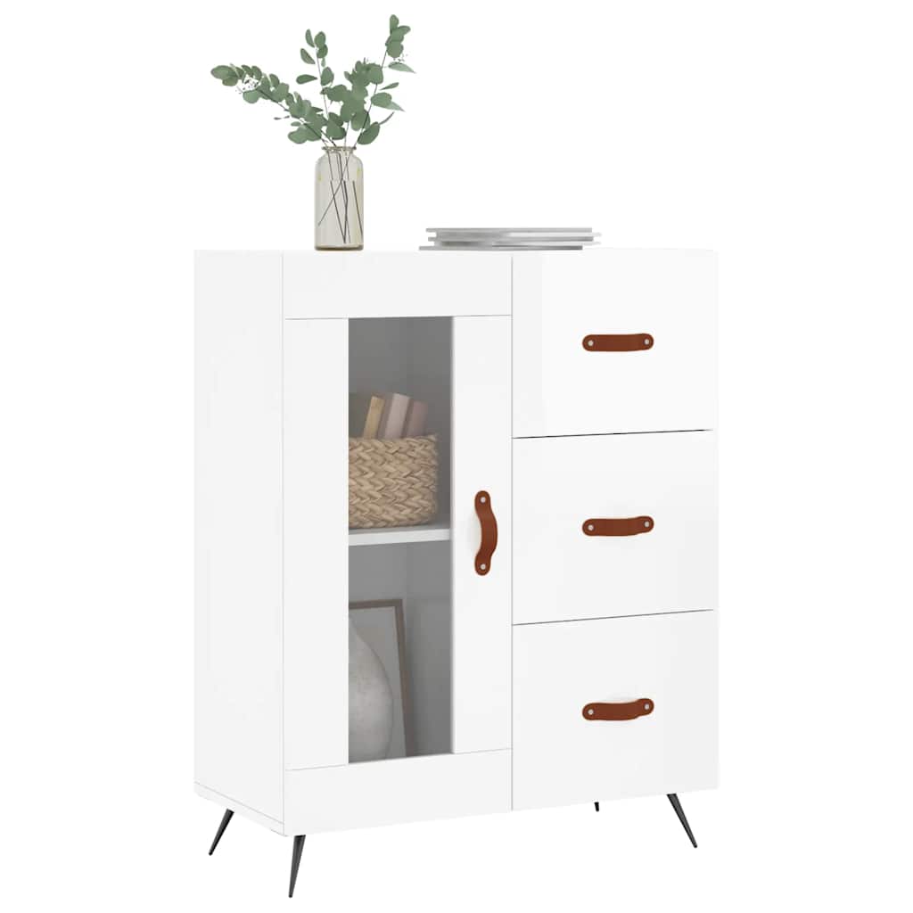 skænk 69,5x34x90 cm konstrueret træ hvid højglans