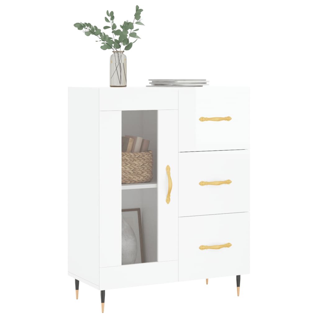 skænk 69,5x34x90 cm konstrueret træ hvid højglans