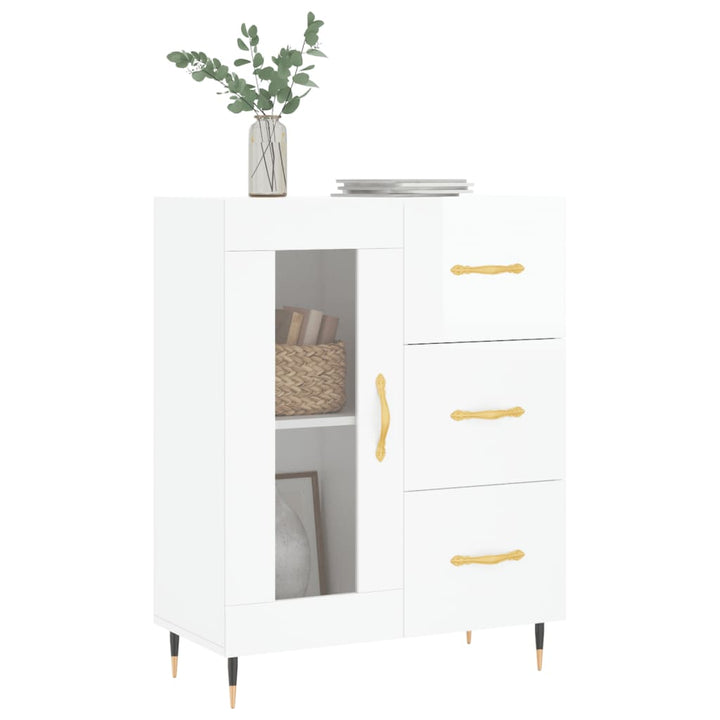 skænk 69,5x34x90 cm konstrueret træ hvid højglans