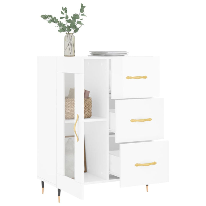 skænk 69,5x34x90 cm konstrueret træ hvid højglans