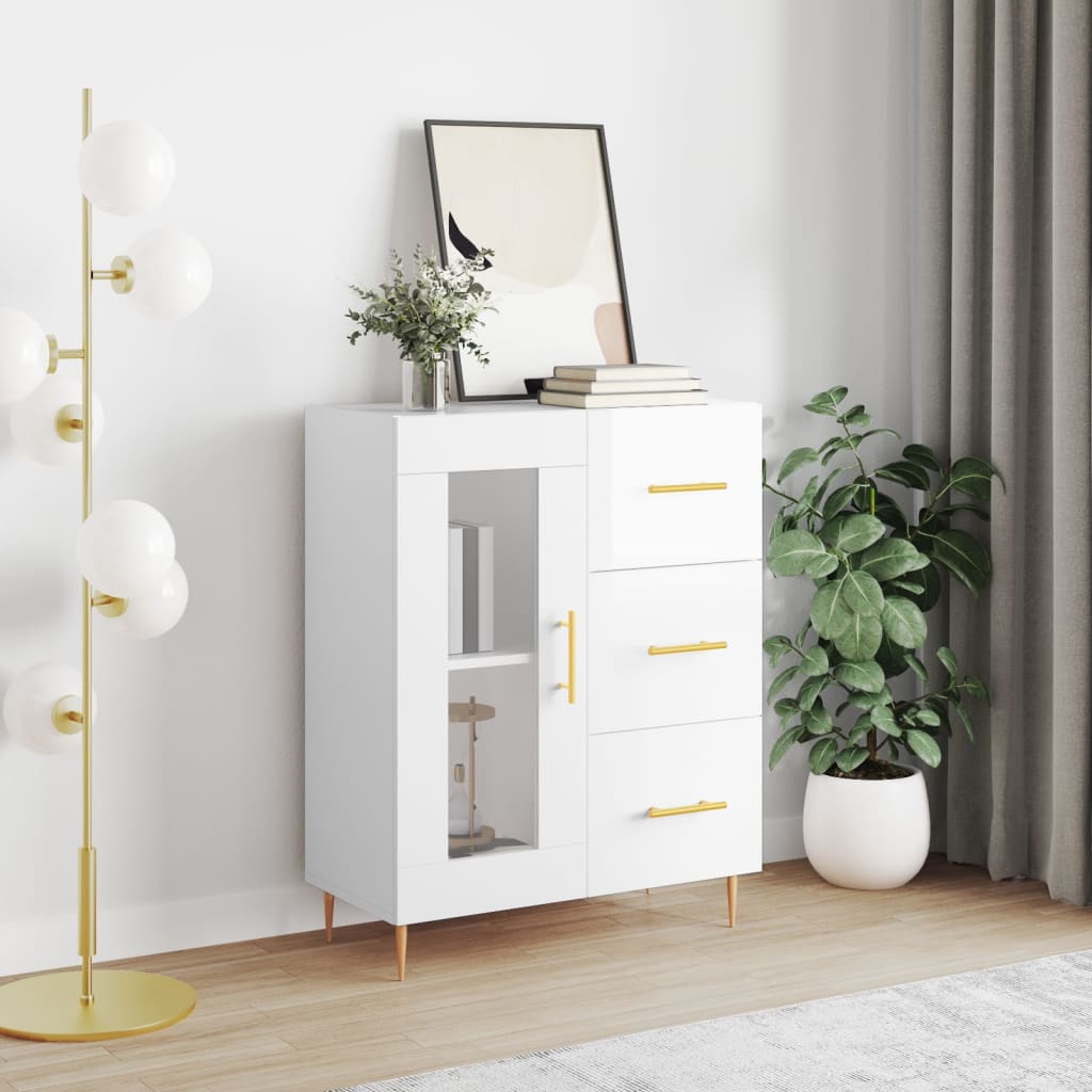 skænk 69,5x34x90 cm konstrueret træ hvid højglans