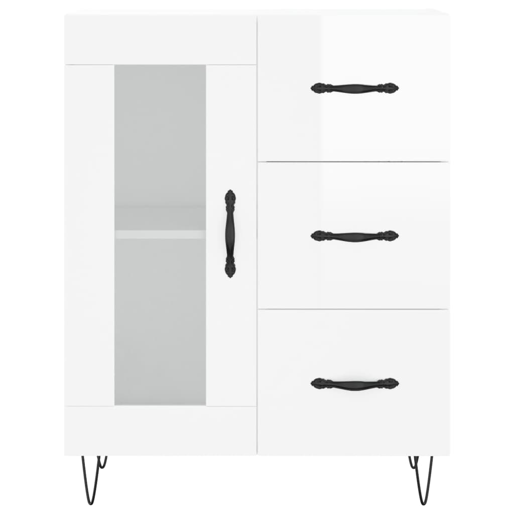 skænk 69,5x34x90 cm konstrueret træ hvid højglans