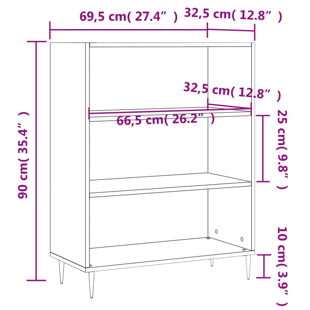 skab 69,5x32,5x90 cm konstrueret træ hvid højglans