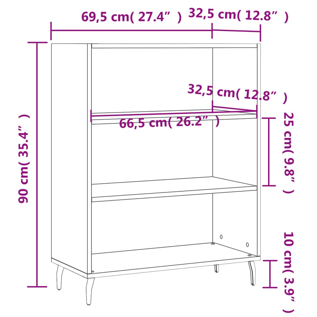 skab 69,5x32,5x90 cm konstrueret træ grå sonoma-eg