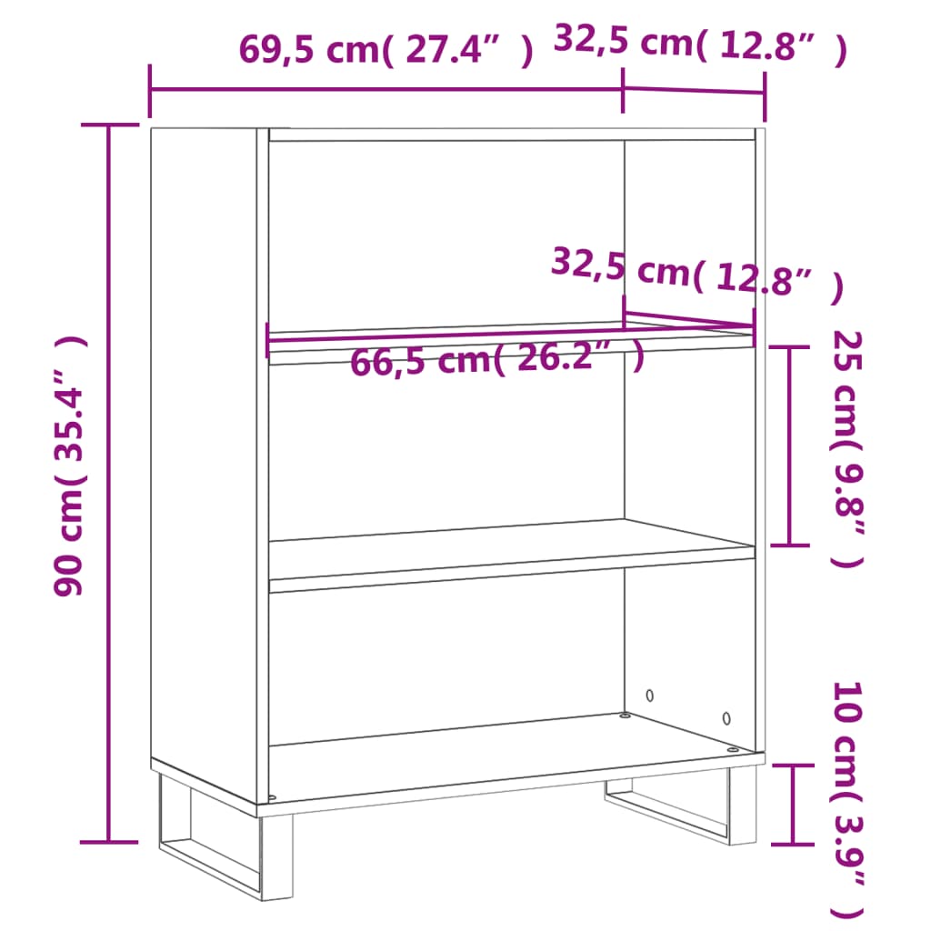 skab 69,5x32,5x90 cm konstrueret træ hvid højglans