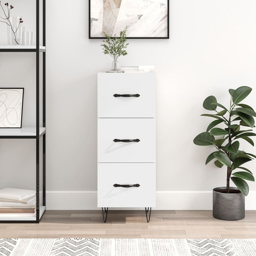 skænk 34,5x34x90 cm konstrueret træ hvid højglans