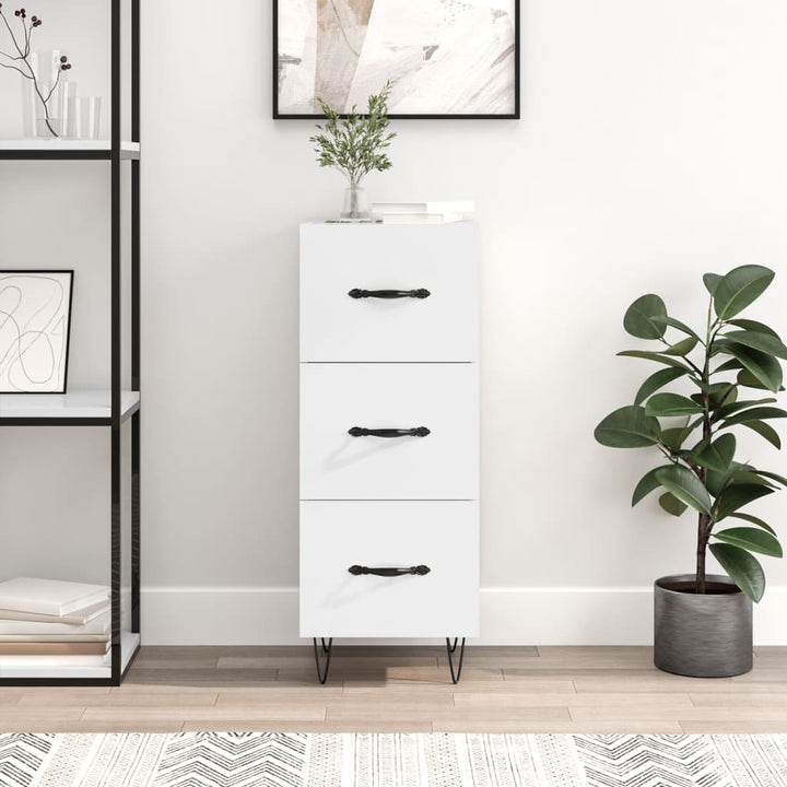 skænk 34,5x34x90 cm konstrueret træ hvid højglans