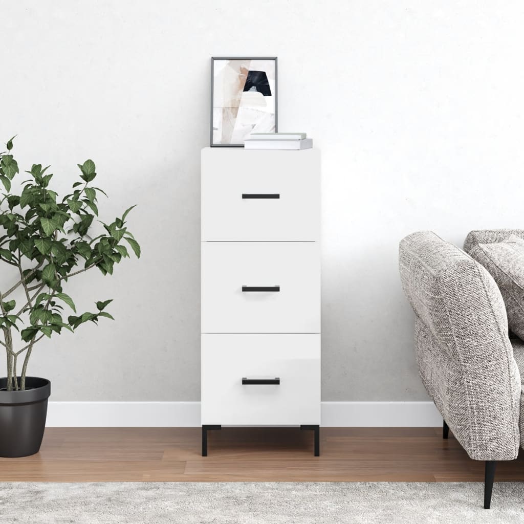 skænk 34,5x34x90 cm konstrueret træ hvid højglans