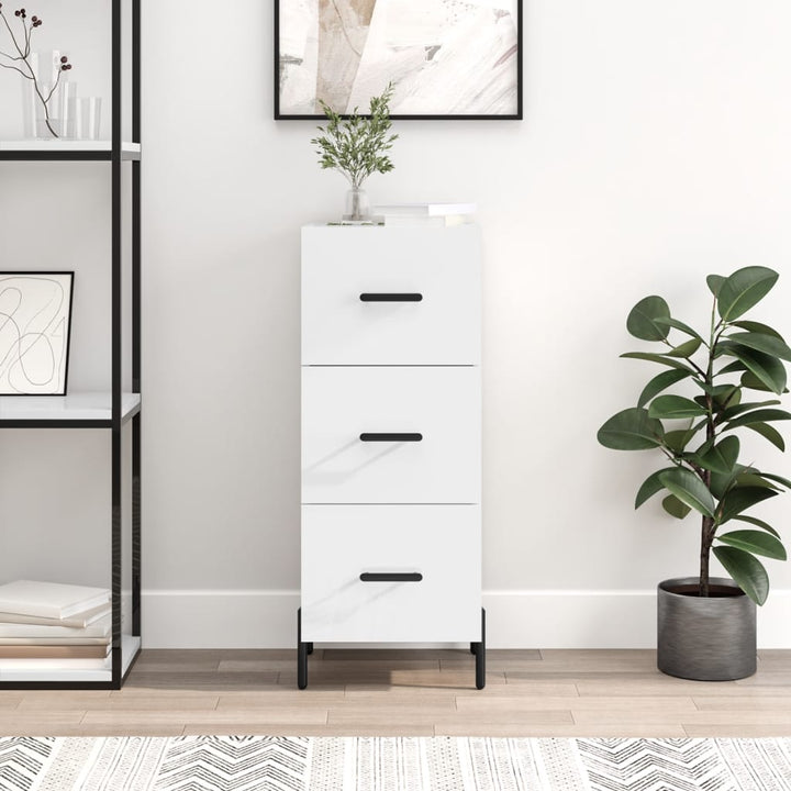 skænk 34,5x34x90 cm konstrueret træ hvid højglans