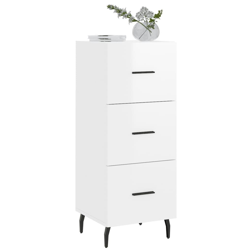 skænk 34,5x34x90 cm konstrueret træ hvid højglans