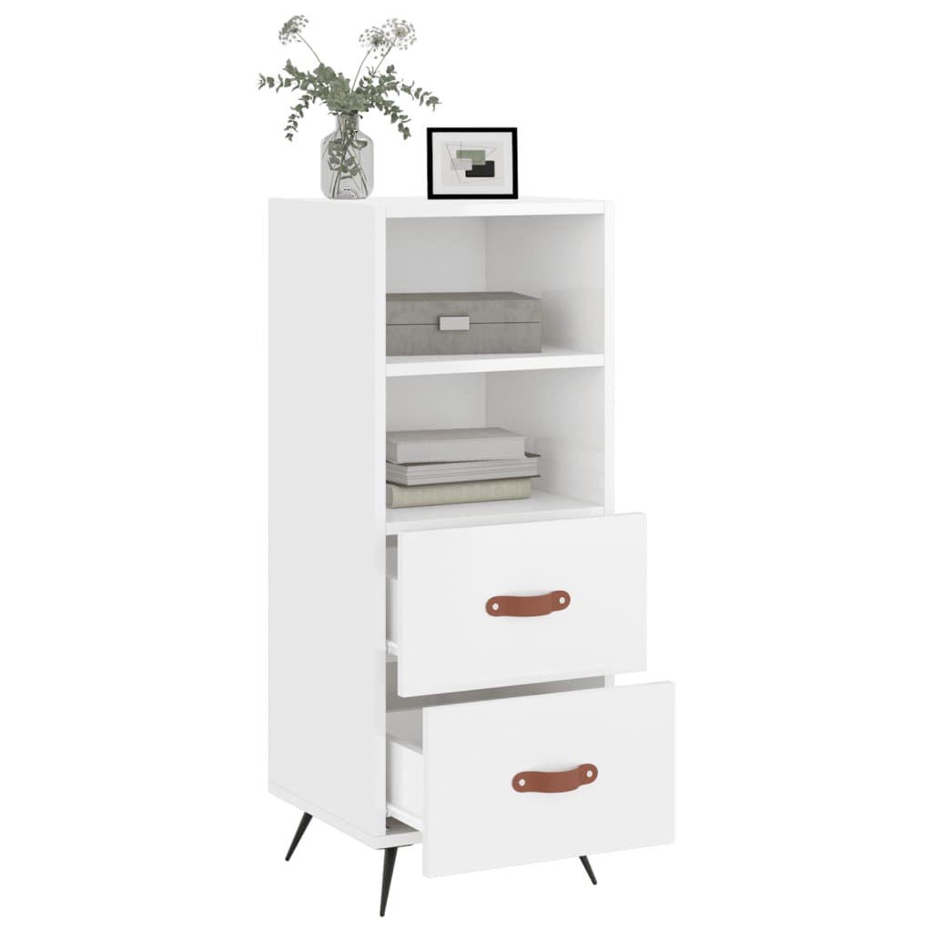 skænk 34,5x34x90 cm konstrueret træ hvid højglans