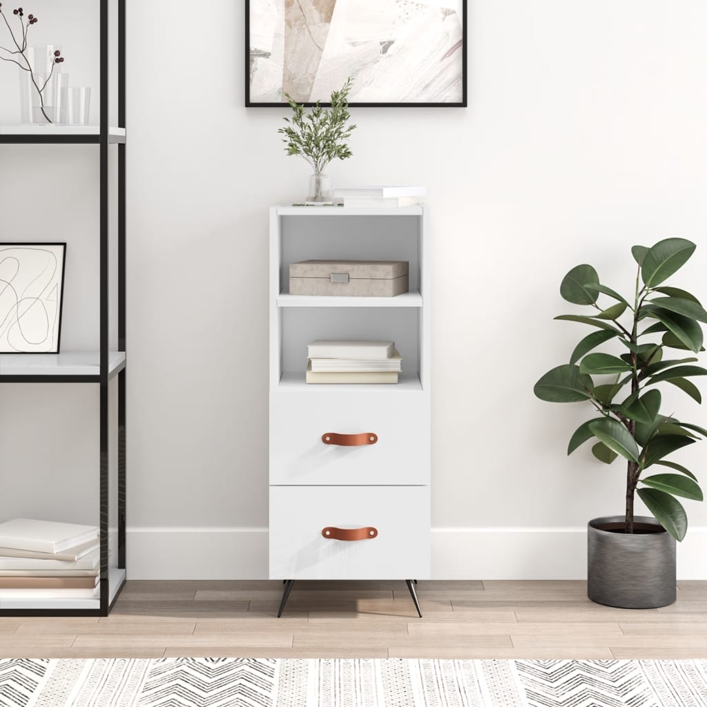 skænk 34,5x34x90 cm konstrueret træ hvid højglans